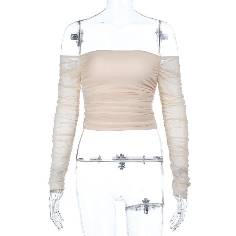 Autumn Collection, One Shoulder, Lace, Patchwork, Backless, Sexy Strapless, Long Sleeved Top, Dance Outfit