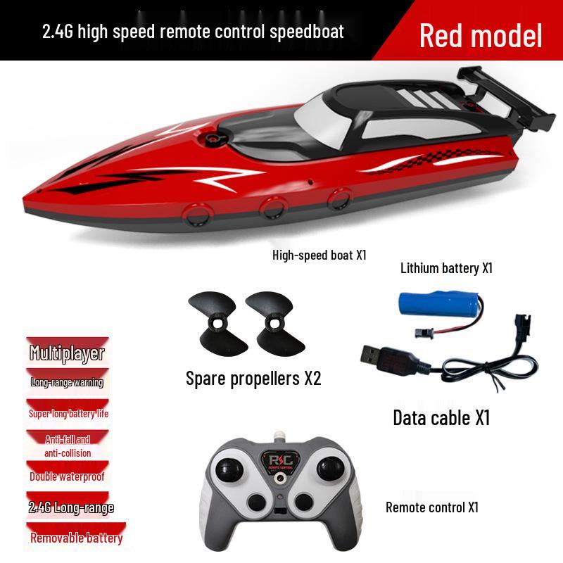 2.4G Vysokorychlostní loď na dálkové ovládání - Dvojitý motor, Vodotěsná, se světly a dvojitou vrtulí Perfektní hračka jachta pro kluky.