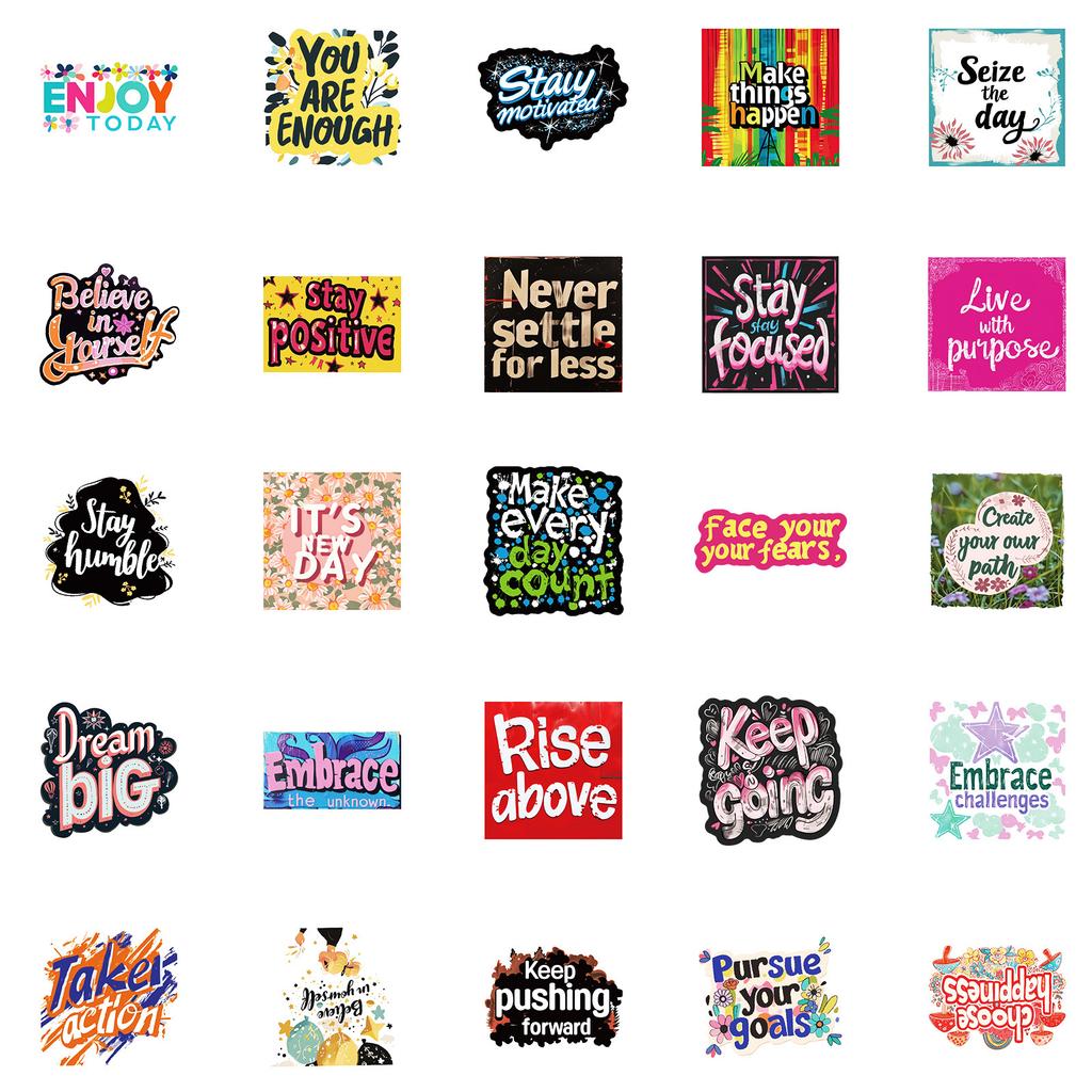 50 Inspirational English Phrase Stickers Diy Mobile Phone Case Luggage Notebook Skateboard Water Cup Creative Stickers