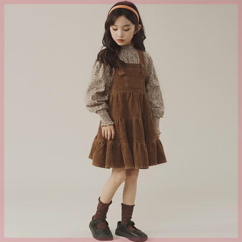 Trendy Girls' Two-Piece Suspender Skirt Suit for Spring and Autumn