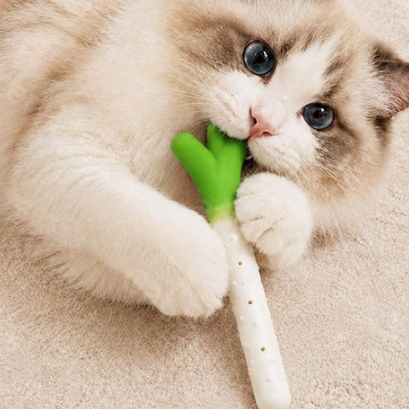 Cat Teeth Brushing Toy Teeth Cleaning Cat Stick Scallion Catnip Toys Wooden Stick Chew Resistant Cat Kitten Catnip Toy