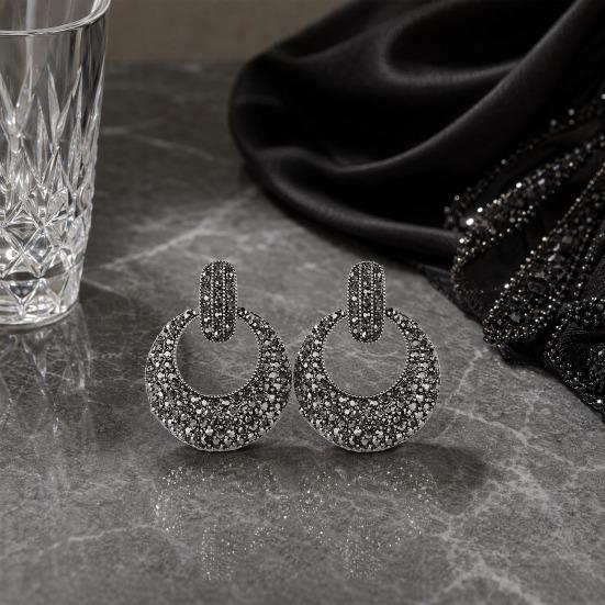 1 Pair Drop Earrings, Hollow Round Pendant Stud Earrings with Claw-Setting Rhinestones, Face-Slimming Effect Earrings for Parties And Gifts
