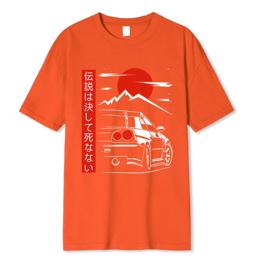 Japanese Style Car Funny T Shirts Men Back Print Street Wear Original Design Oversize Tops Tee Loose Breathable Tees