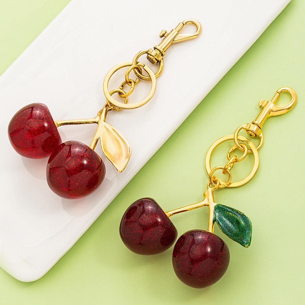 New Personality Trendy Stainless Steel Acrylic Cherry Bag Keychain for Women Cute Summer Handbag DIY Jewelry Accessories No Fade