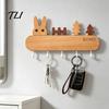 Heavy Duty Screw Fixation Hooks Wooden Key Holder with 5 Hooks, Cartoon House Theme Organizer, Multi Entryway Wall Storage Purpose Hanging Rack