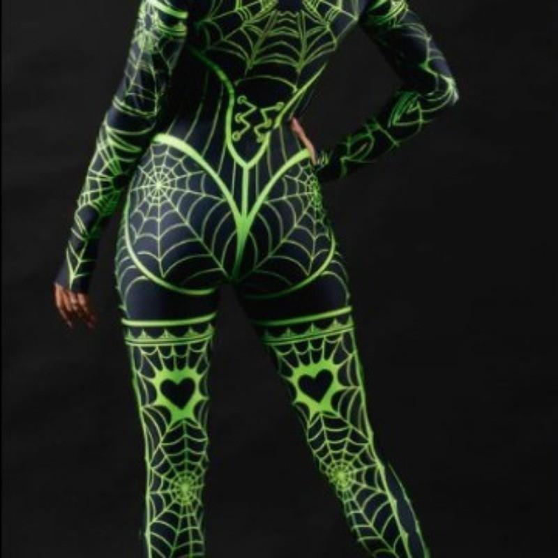 Unisex Cyber Punk Spider Web 3D Digital Printing Halloween Cosplay Costume Women Men Carnival Jumpsuit Party Role Play Outfit