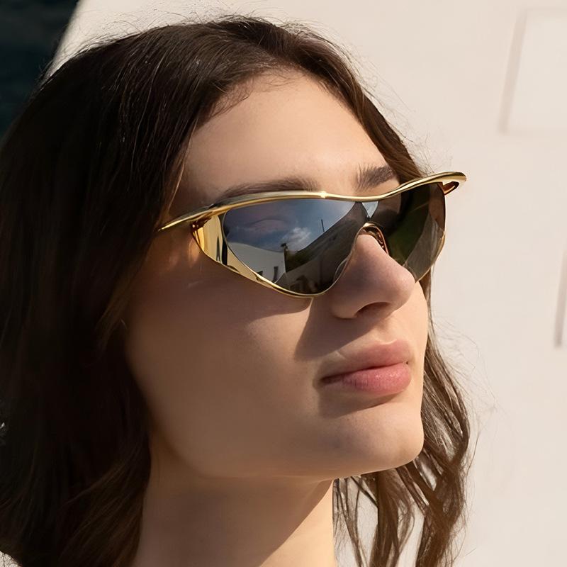 Women's sunglasses, men's and women's fashion metal one-piece cat's eye sunglasses