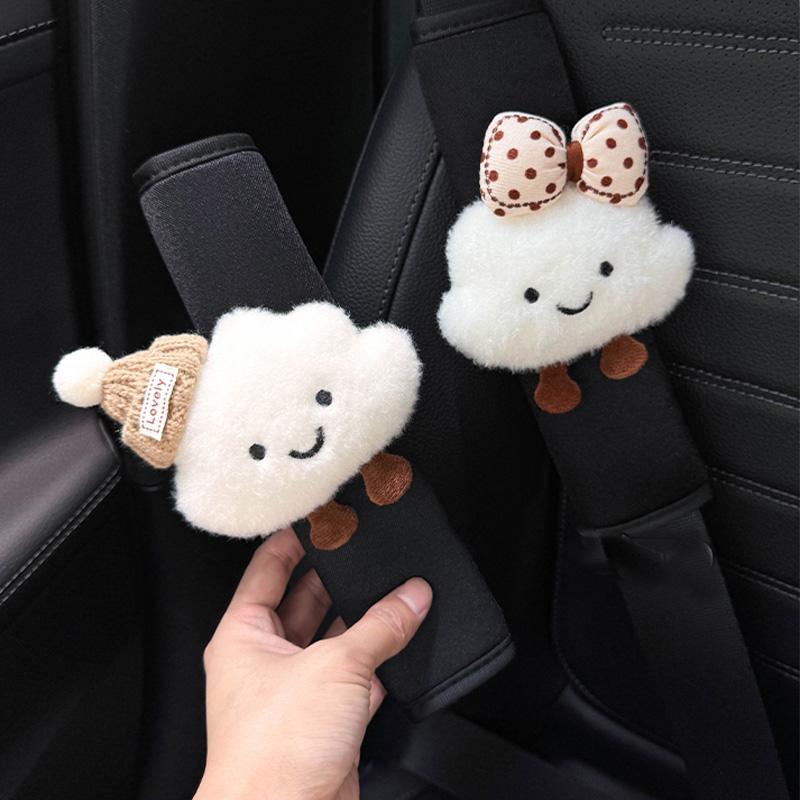 Cute Cartoon Bow Cloud Car Interior Accessories Soft Plush Car Neck Pillow Bone-Shaped Vehicle Headrest Waist Seat Cushion