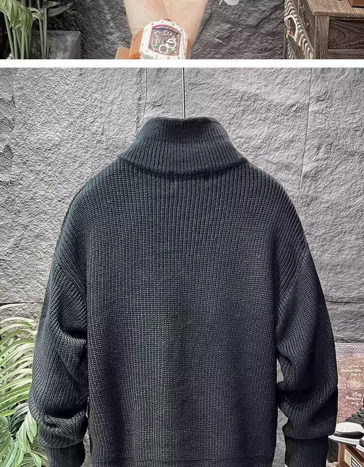 Versatile Double Zipper Cardigan: Autumn/Winter Loose Stand-up Collar Sweater Jacket