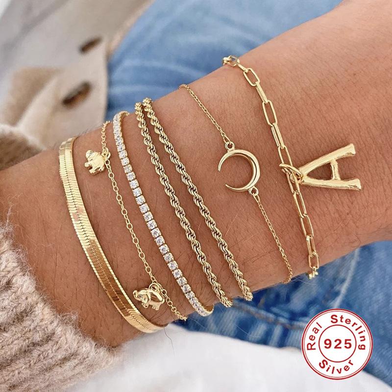 S925 Sterling Silver Tennis Chain Slightly Inlaid Temperament Daily Fashionable Trend Bracelet Casual Women'S Jewelry