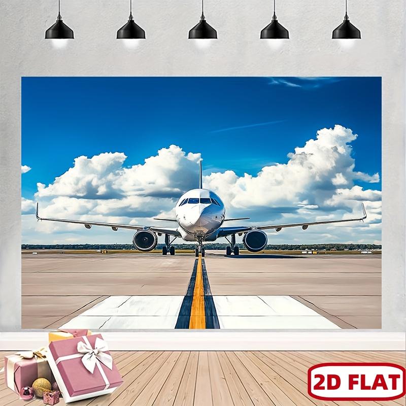 2D Flat Background Fabric Made of Polyester Using a Photo of an Airplane On the Runway