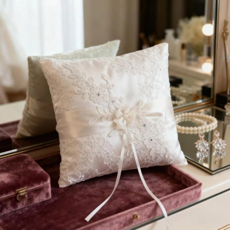 Delicate Lace Flower Bridal Rings Pillow European Styles Rings Container Cushion For Western Ceremony Event Decoration