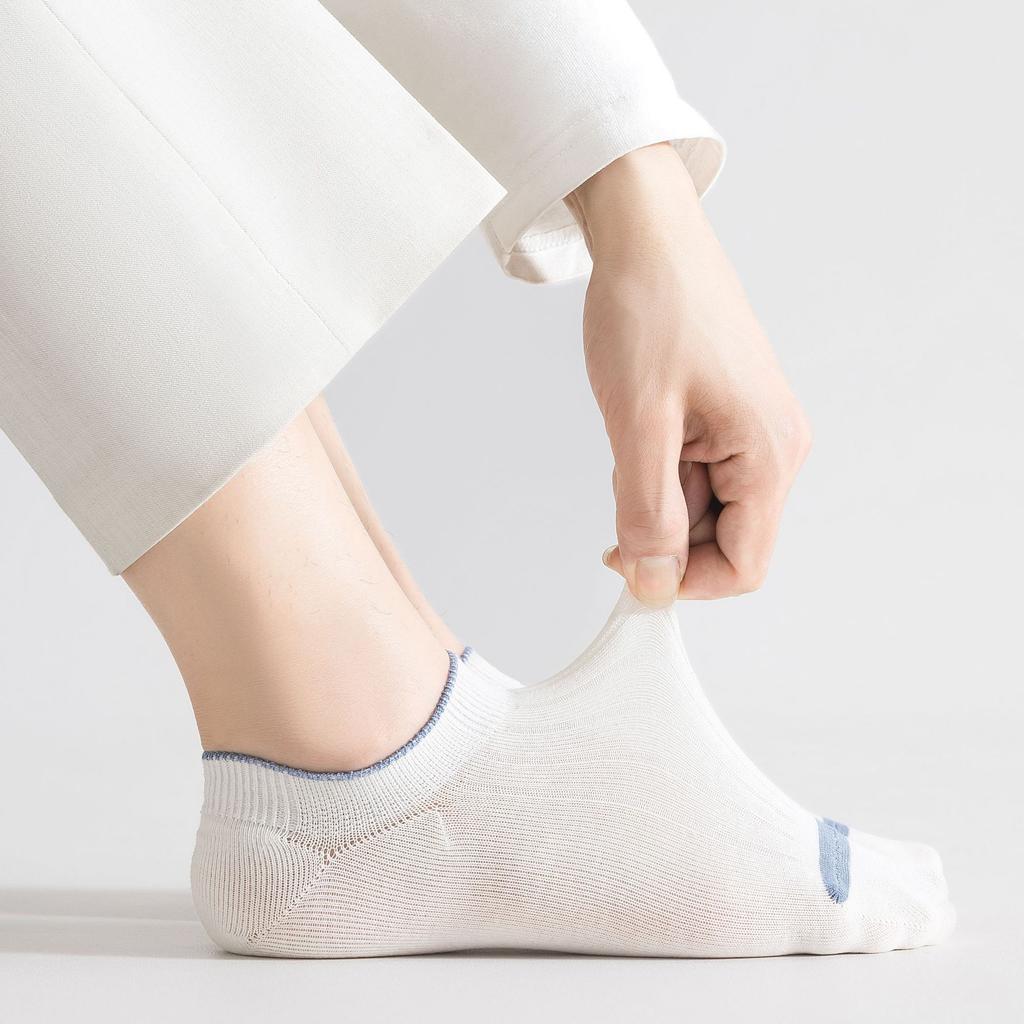 Double Needle Contrasting Color Trend Men'S Socks Thin Cotton English Hot Stamping Anti-Take-Off And Invisible Socks Socks