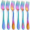 Rainbow Dinner Fork Set, 7.8-inch Stainless Steel Flatware Forks, Shiny Rainbow Metal Table Forks Silverware, Set of 6