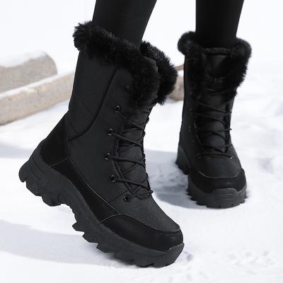 Women's Snow Boots Beige Lace-up Waterproof Antiskid Female  Ankle Boots Walking Shoes Plush Winter Warm Mid-Calf Boots