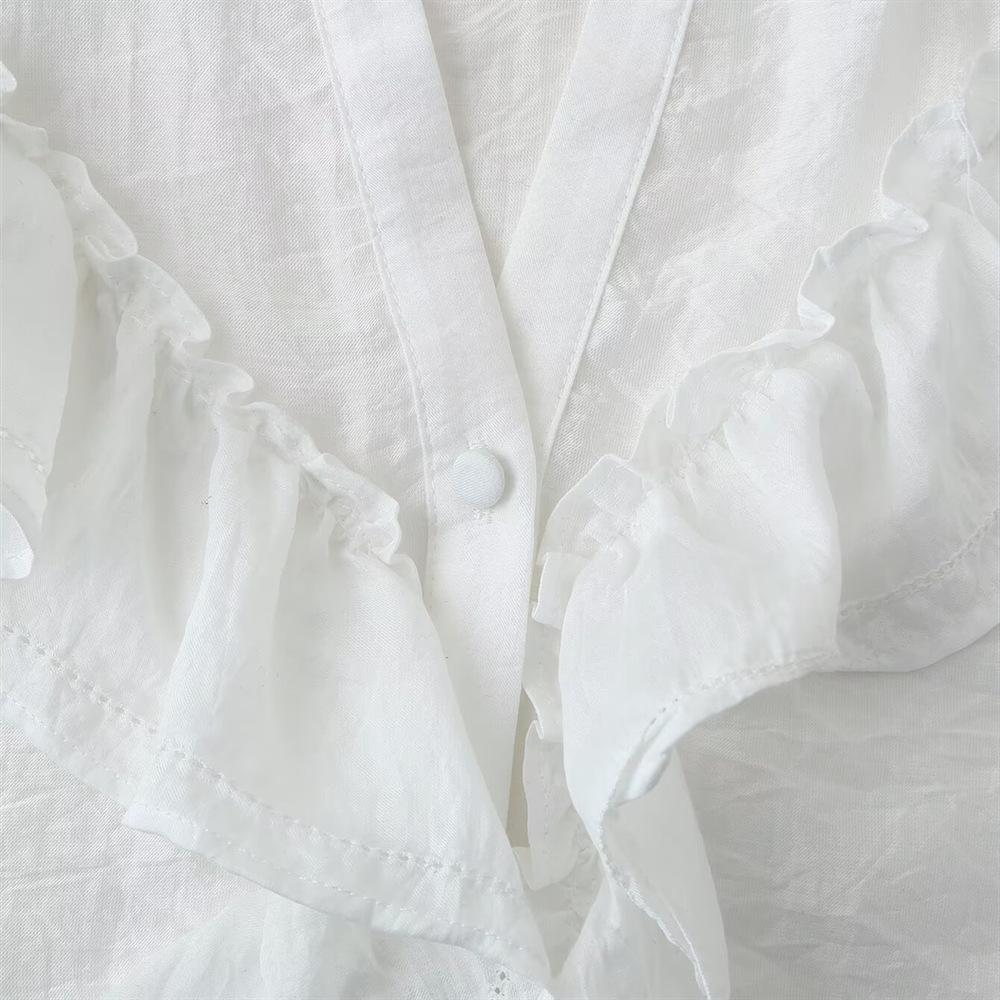 2025 Spring/Summer Women's Loose Lace Layered Ruffle Long-Sleeve Shirt