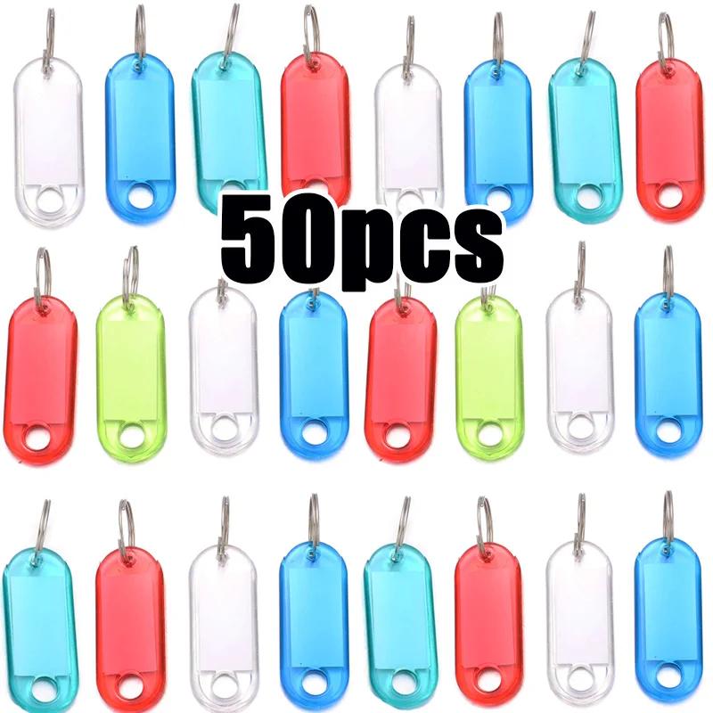 5/10/50Pcs Multicolor Keychain Key ID Label Tags Luggage ID Tag Keychains Hotel Number Classification Card Key Rings Accessories