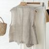Womens Linen Blend Vest Casual Stand Collar Button Front Sleeveless Top