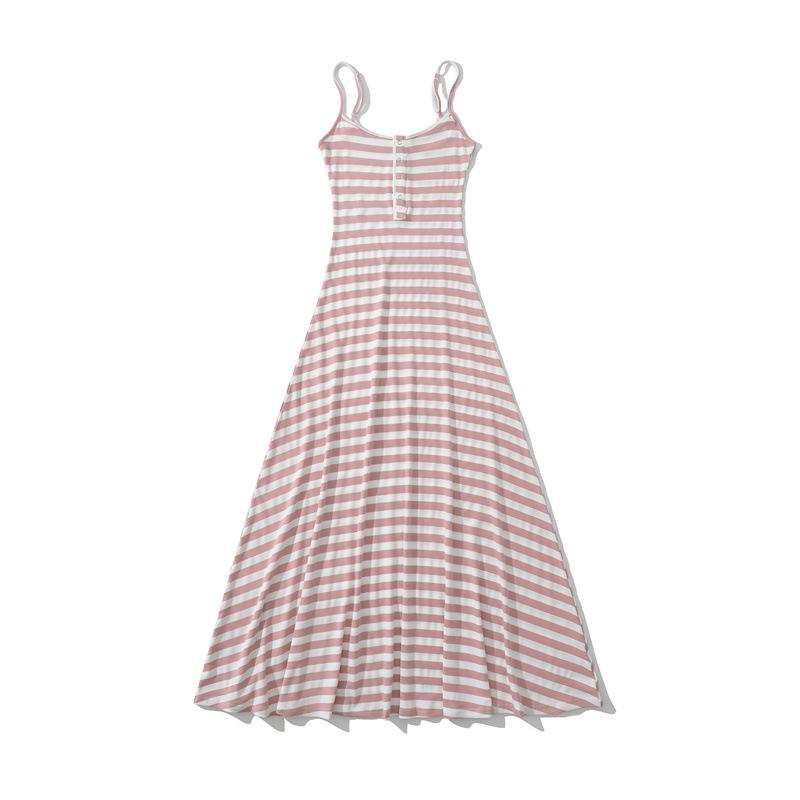 Korean Style Striped Camisole Dress: Elegant, Sleeveless, Off-Shoulder Bodycon Long Skirt