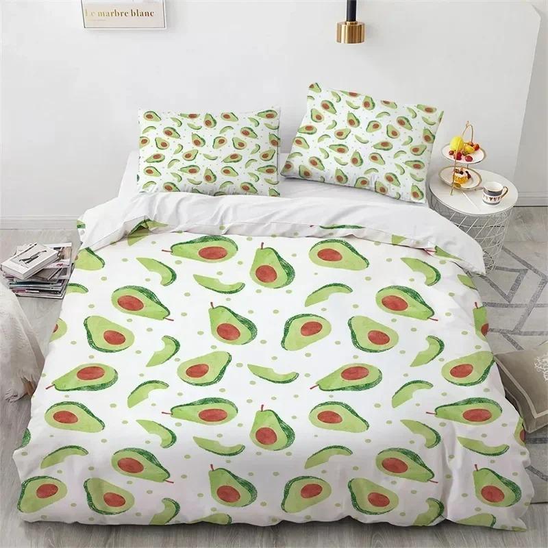 2025 Avocado Gesichter Bettwäscheset Jungen Mädchen Einzelbett Queen Size Niedlich Frucht Bettbezug Kissenbezug Bett Jungen