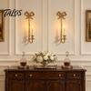 Wall Mounted Candle Holder 2Pcs Holders, Metal French Style Taper Sconces, Retro Home Soft Furnishing Bow with Wax Tray for Living Room Bedroom Dining