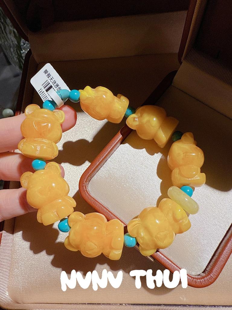 Designer Natural Pink Crystal Qingti Milk Cover Huamer Bear Bracelet Tianhe Stone Fluorite Small Waist Beaded Bracelet