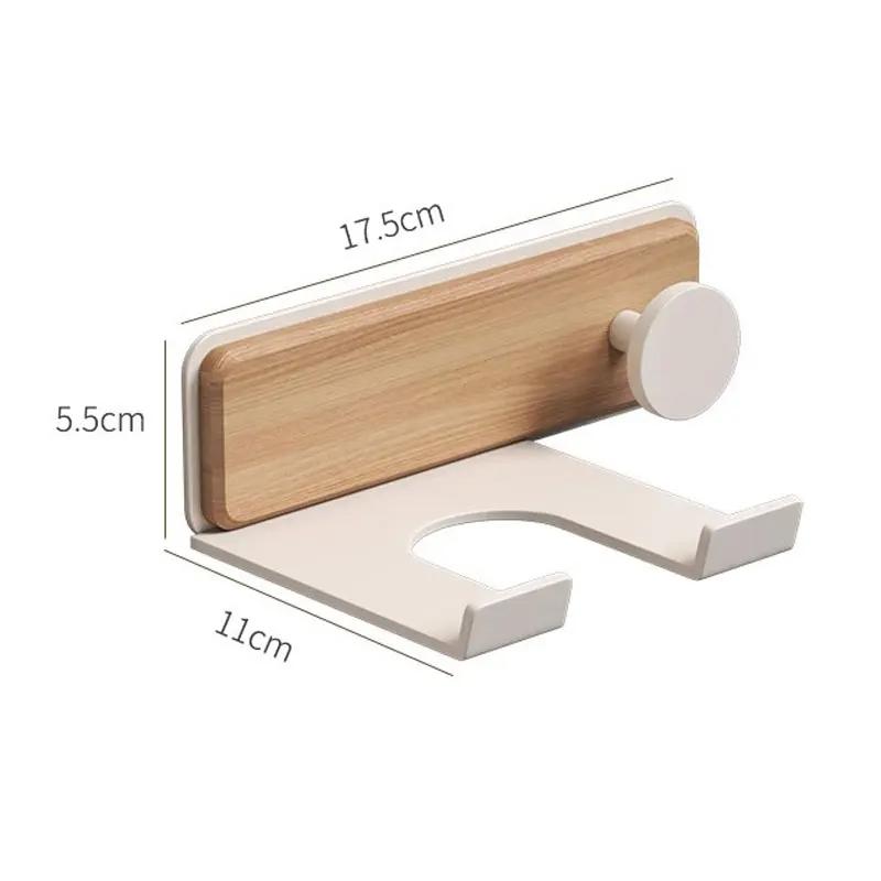 Hair Dryer Holder Bathroom Wall Mounted Hair Dryer Storage Rack Punch-Free Wood Natural Style Hair Dryer Hanger Bathroom Shelf