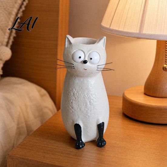 Vase Chat en Résine pour Fleurs Décoration de Bureau Originale pour Fleurs et Présentation sur Étagère