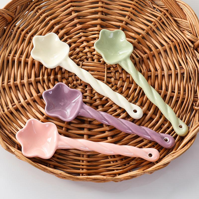 Ceramic Star Shaped Spoon Twisted Spoon Cute Long Handled Cream Design Coffee Stirring Spoon