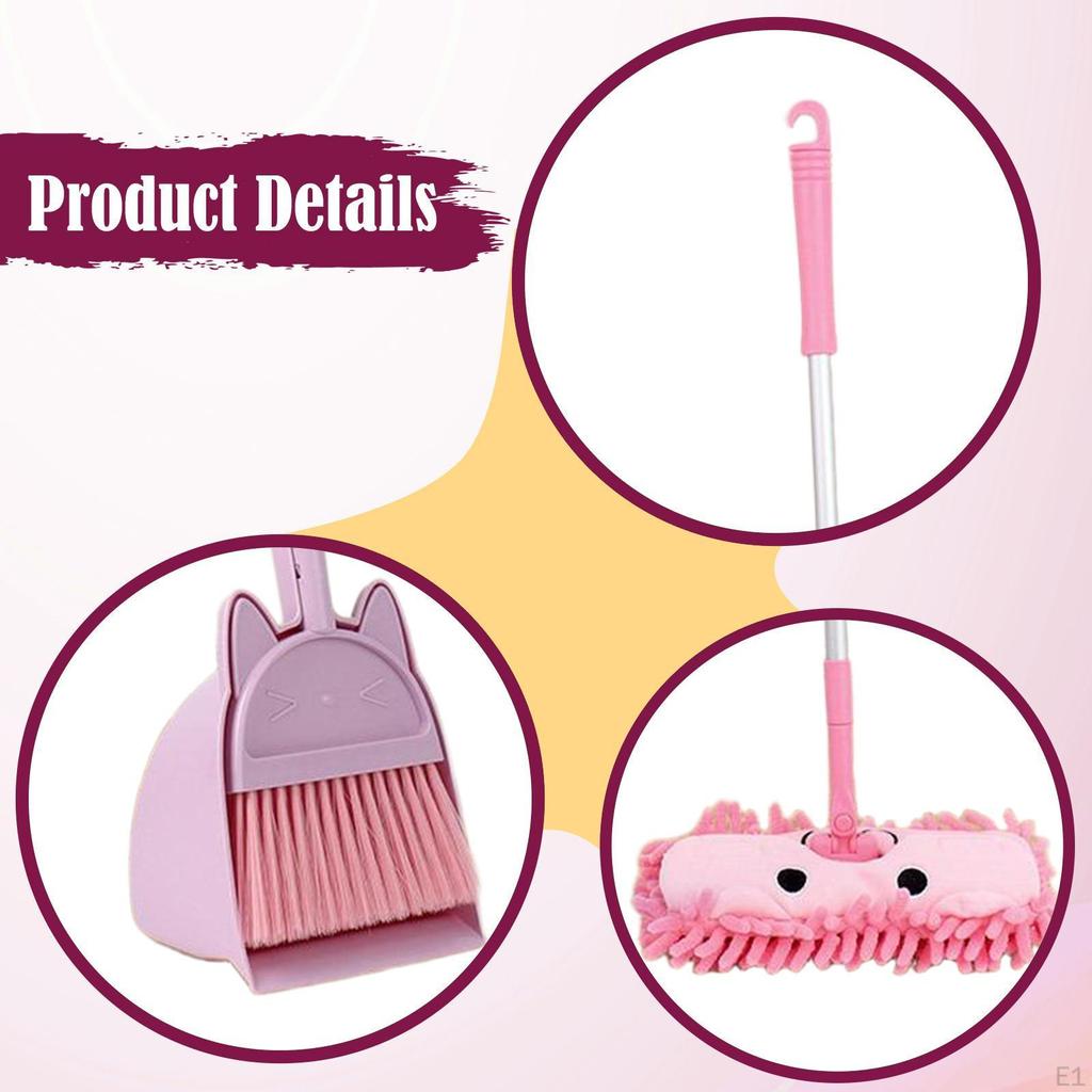 Mini Broom and Dustpan Mop Set for Kids Develop Life Skills Cute Play House Toy Cleaning