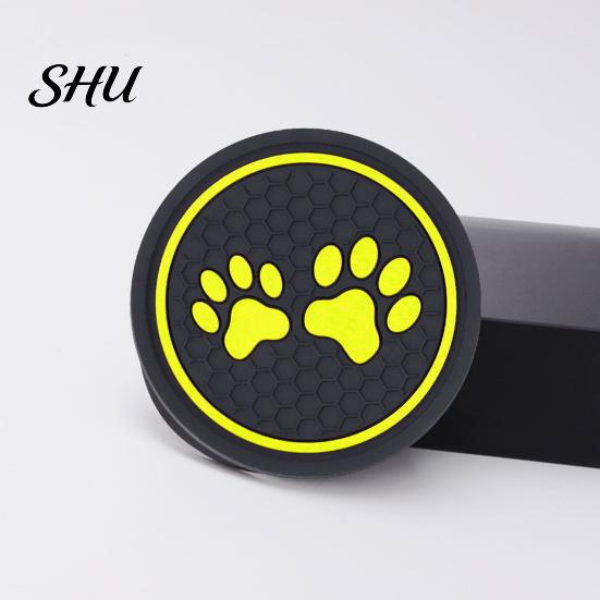 Car Coaster Round Water Bottle Silicone Dog Paw Print Cup Holder Anti-slip Hear-resistant Mat Interior Accessories