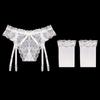 Full Lace Sexy Perspective Garter Stockings Set Ultra-thin Temptation Hot One-piece Garter Panties Women