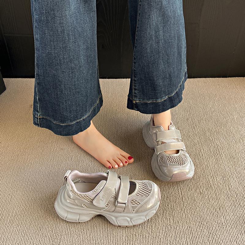 Sports sandals women's platform bag head Velcro single shoes breathable casual board shoes summer height increase German training dad shoes women
