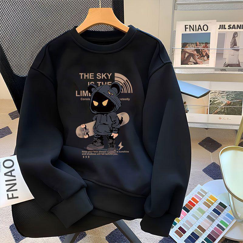 

Men s Heavyweight Hoodie - Autumn/Winter Velvet-Lined, Loose Fit, Long Sleeve, Round Neck, Printed Design B814 Regular Black