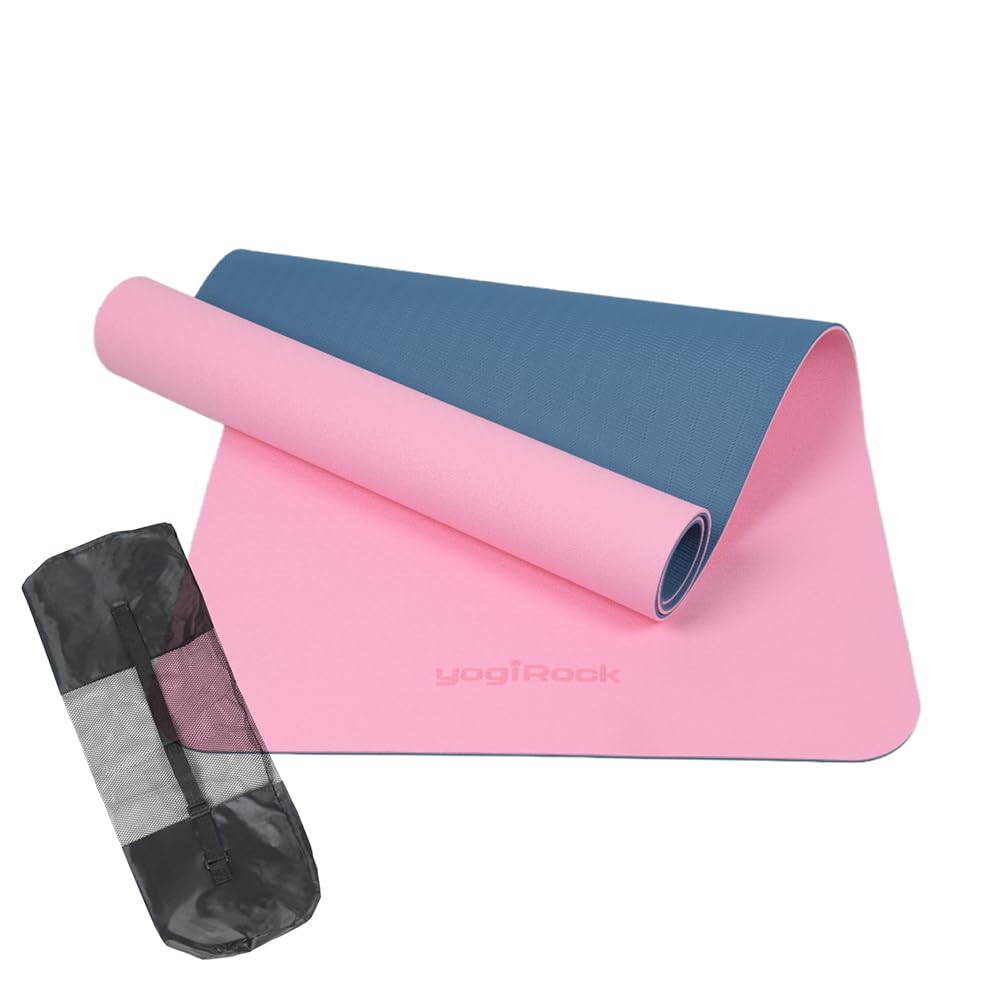 yogiRock Yoga 145 x TPE 6mm with Training SGS Certified Pink x Indigo Mat, 61cm, Small, Non-Slip, Bag, Mat/Pilates Mat, (Rose Blue)