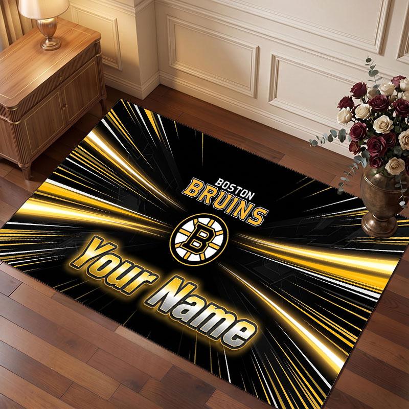 Tappeto in Cristallo Vellutato Personalizzato Boston Bruins, Tappeto Morbido Antiscivolo con Testo Nome Personalizzato per Soggiorno Camera da Letto
