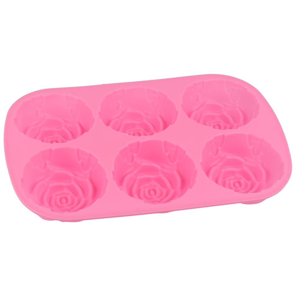 6-Hohlraum Rosenförmige Silikon Pudding Schokoladenkuchen Form Mikrowellen- Gefrierschrankfest Rosa