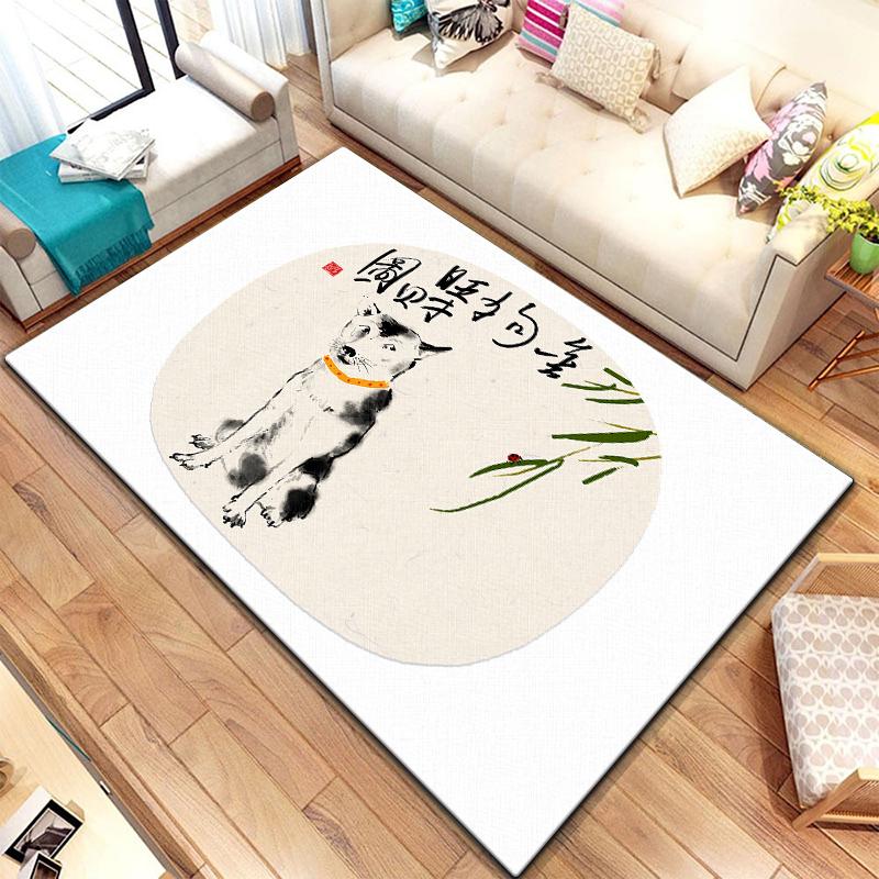 Twelve Chinese Zodiac Animals Painting Carpet for Living Room Large Area Rug Black Soft Carpet Home Decoration Mats Boho Rugs