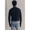 H M Ribbed Linen Blend Henry Top Black