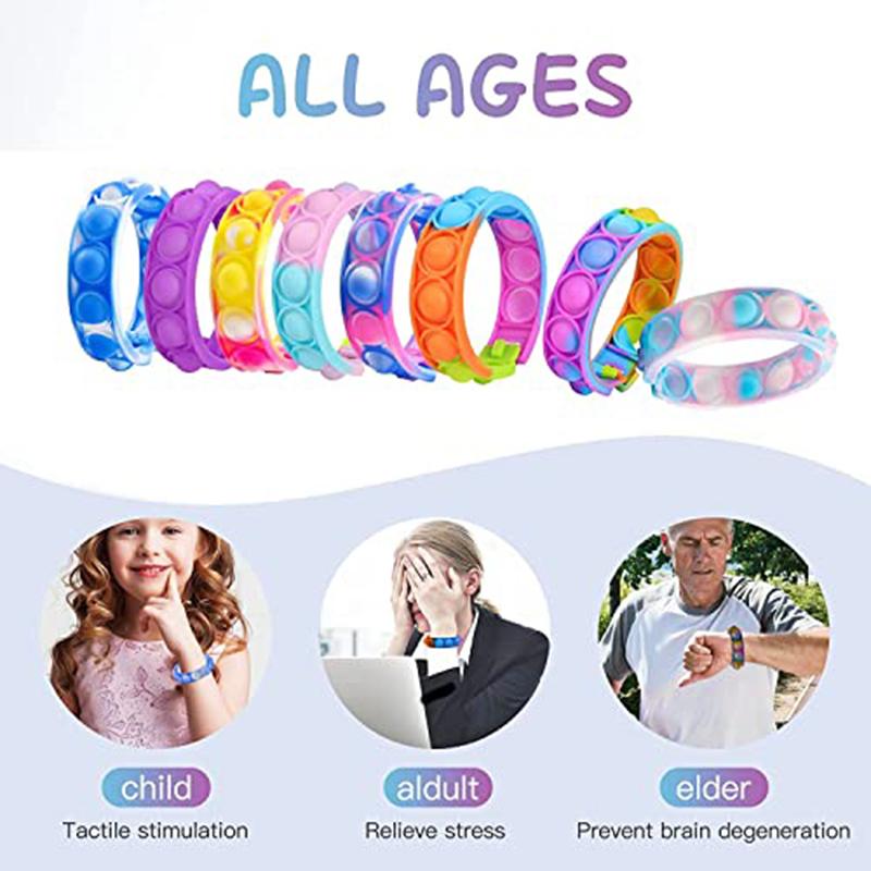 102050 Stück Armband Fidget Spielzeug Push Stressabbau Blase Sensorisches Spielzeug Regenbogen Silikonarmband Party Mitgebsel für Kinder Erwachsene