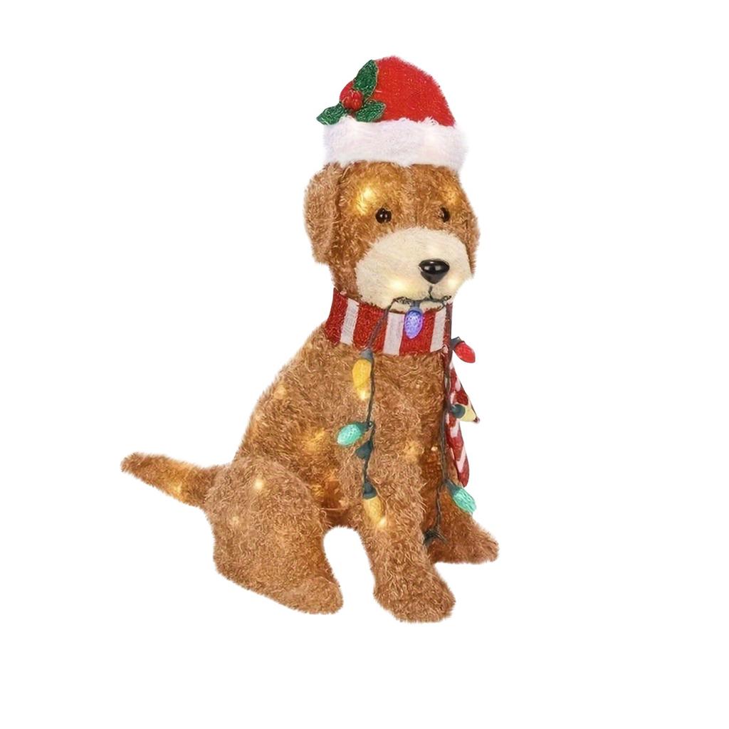 Christmas Dog Decoration Lifelike Plush LED Light Ornament Outdoor Festive Holiday Decor