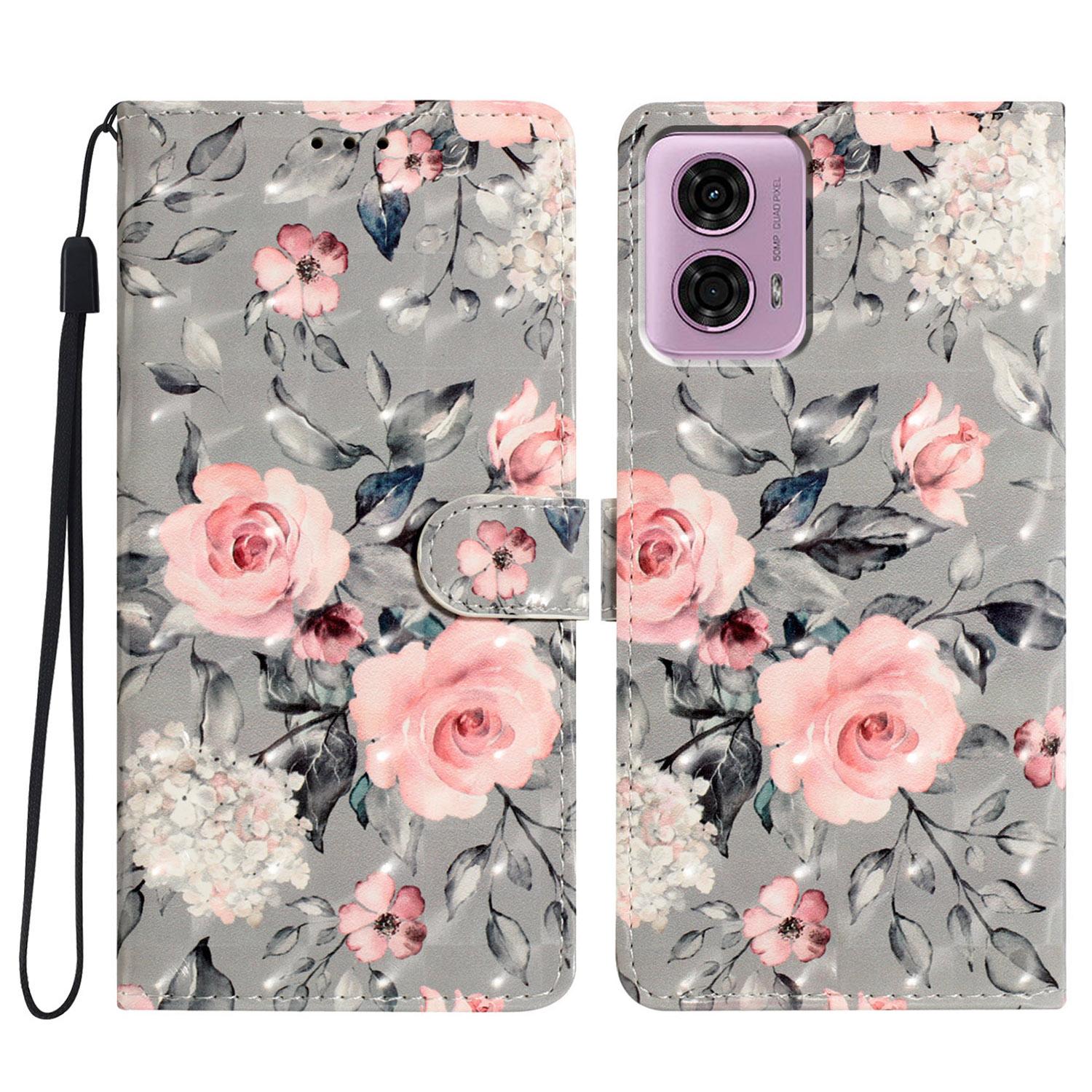 

Для Motorola Moto G45 5G/G34 5G Чехол с принтом из кожи, чехол для телефона с кошельком и подставкой Flowers