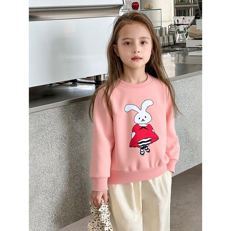 Brand Foreign Trade Korean Style Children's Clothing 2026 Autumn and Winter Children's Sports Sweatshirt with Fleece Cartoon Rabbit Design for Girls