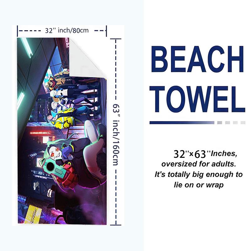Cyberpunk Print Beach Towel, Large Soft Quick Dry Towel for Beach Camping Swimming