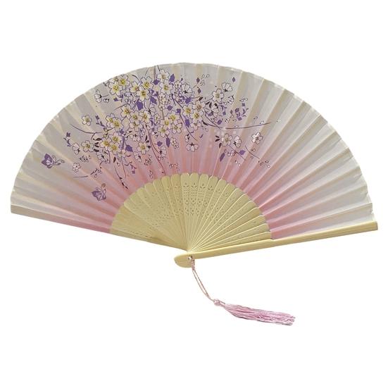 Składany wachlarz z frędzlami Chiński bambus Ręcznie malowany kwiat z nadrukiem liści Rekwizyty do zdjęć z występów tanecznych