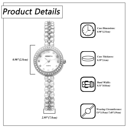 Cute, Sparkling Analog Watch for Women: Pearl and Diamond Design, Waterproof Strap, Adjustable Length, Casual, Business, Fashion Watch - Perfect Gift