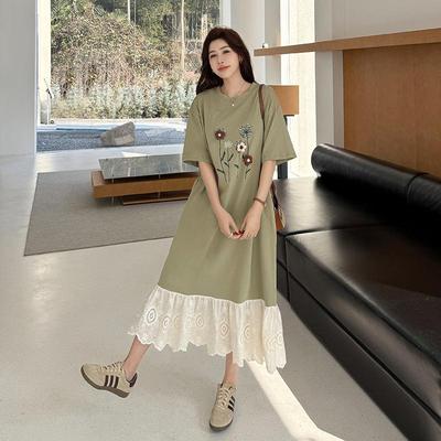 Vestido Casual Floral de Manga Curta Plus Size Novo de Verão Dimanaf Básico Solto Longo Maxi
