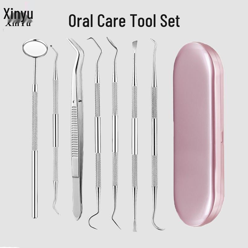 Dental Oral Care Tool Set: Stainless Steel Mouth Mirror, Probe, Tartar Remover, Toothpick