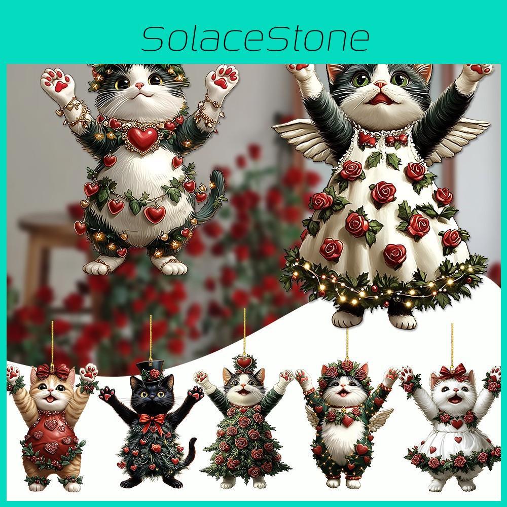 Valentine Theme Day Cute Rose Cat Pattern Acrylic Pendant Car Interior Decor