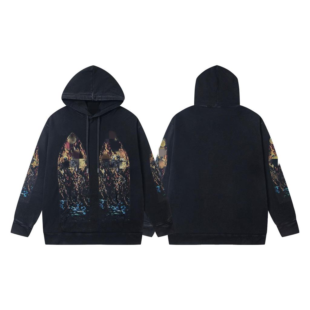American High Street Washed Print Loose Casual Hoodie Sweatshirt for Couples